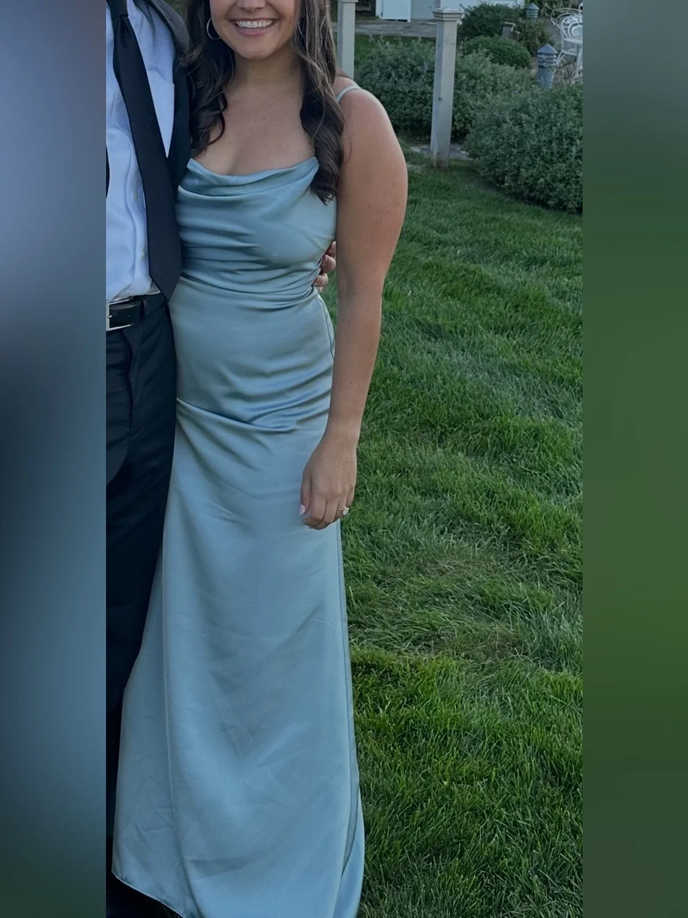 PETITE VOW’D Light Blue Satin Dress